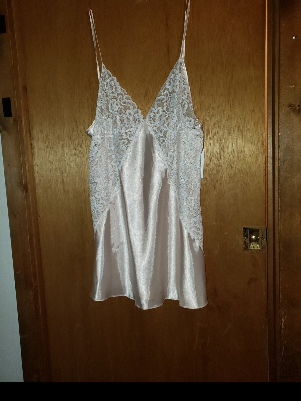 Champagne Lace Overlay Chemise - Elegant Floral Lace, Like New